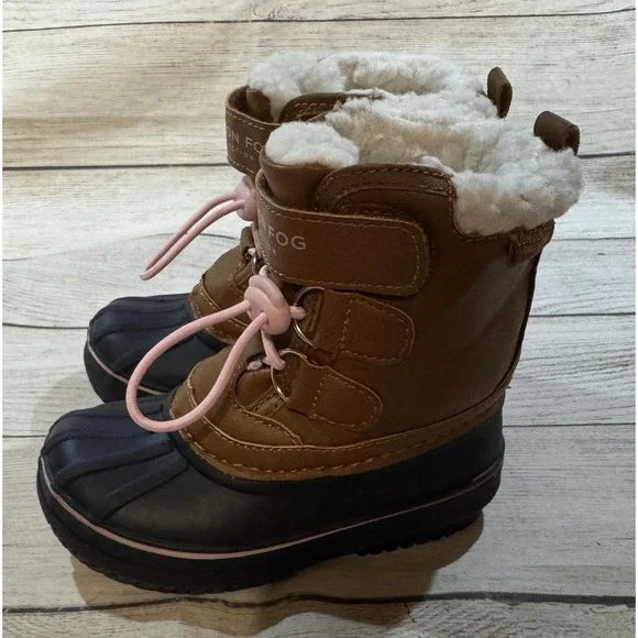 Toddler Girls London Fog Winter Snow Boots Hook Loop Brown Blue Size 6 - Picture 2 of 7